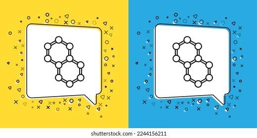 Fijar línea Icono de molécula aislado en fondo amarillo y azul. Estructura de moléculas en la química, profesores de ciencias afiche educativo innovador.  Vector