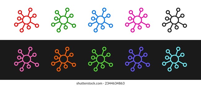 Set line Molecule icon isolated on black and white background. Structure of molecules in chemistry, science teachers innovative educational poster.  Vector