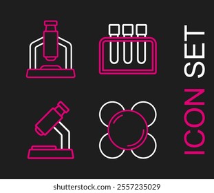 Set line Molecule, Microscope, Test tube and  icon. Vector