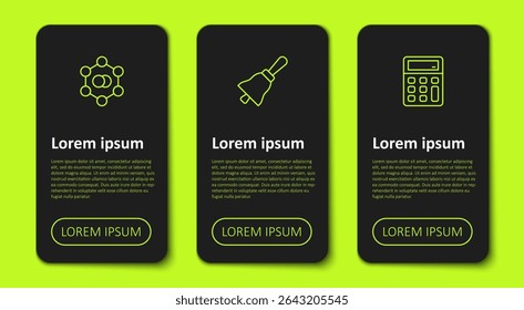 Set line Molecule, Ringing bell and Calculator. Business infographic template. Vector