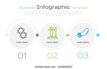 Set line Molecule, Test tube flask on stand and Bacteria. Business infographic template. Vector
