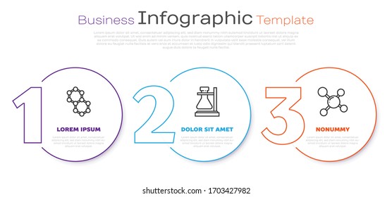 Set line Molecule, Test tube flask on stand and Molecule. Business infographic template. Vector