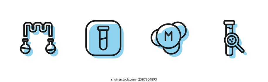 Set line Molecule, Test tube and flask,  and  icon. Vector