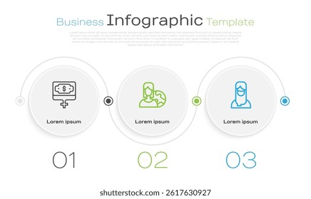 Set line Money growth woman, Women from different countries and Muslim in hijab. Business infographic template. Vector