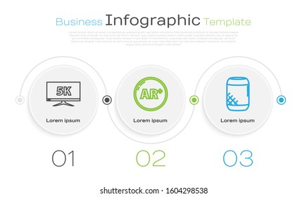 Set line Monitor display with 5k video, Ar, augmented reality and Voice assistant. Business infographic template. Vector