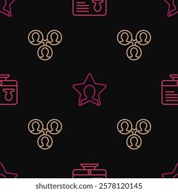 Set line Monitor with resume, Project team base and Head hunting on seamless pattern. Vector