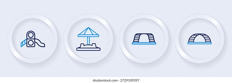 Set line Monkey bar, Sandbox with sand and Slide playground icon. Vector