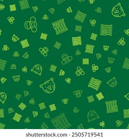 Set line Monkey, Tiger head and Animal cage on seamless pattern. Vector