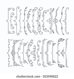 Set of line monochromatic graphical braces, brackets. Outline frame elements, parenthesis