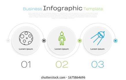 Set line Moon, Astronaut and Satellite. Business infographic template. Vector