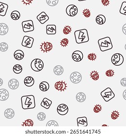 Set line Moon phases, Lightning bolt,  and Eclipse of the sun on seamless pattern. Vector