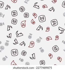 Set line Moon and stars, Black cat, Skull and Ghost on seamless pattern. Vector