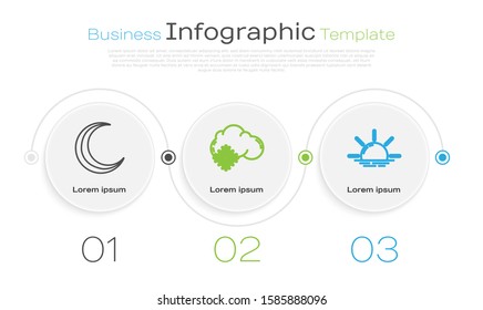 Set line Moon and stars, Cloud with snow and Sunrise. Business infographic template. Vector