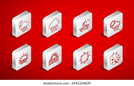 Luna y estrellas, Nube con lluvia, sol, sol, luna, atardecer e icono. Vector
