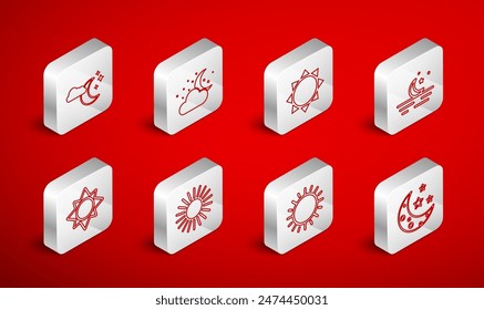 Set line Moon and stars, Cloud with moon, Sun,  and  icon. Vector