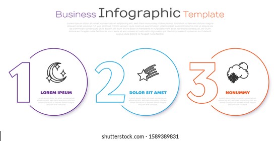 Set line Moon and stars, Falling star and Cloud with snow and sun. Business infographic template. Vector