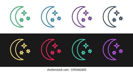 Set line Moon and stars icon isolated on black and white background.  Vector Illustration