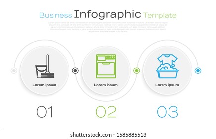 Set line Mop and bucket , Washer  and Plastic basin with soap suds . Business infographic template. Vector