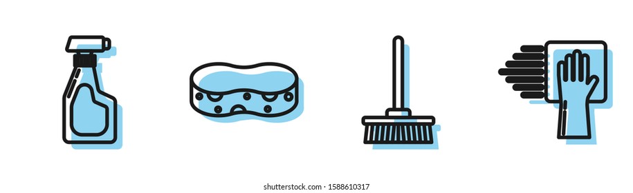 Set line Mop , Cleaning spray bottle with detergent liquid , Sponge  and Cleaning service  icon. Vector