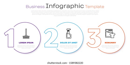 Set line Mop , Cleaning spray bottle with detergent liquid  and Washer and t-shirt . Business infographic template. Vector