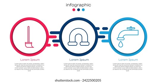 Fijar línea Mop, tubería metálica de la industria y grifo de agua. Plantilla de infografía empresarial. Vector