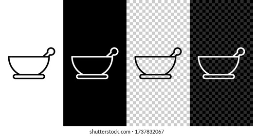 Set line Mortar and pestle icon isolated on black and white background. Vector Illustration