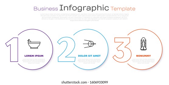 Set line Mortar and pestle, Satellite and Space shuttle and rockets. Business infographic template. Vector