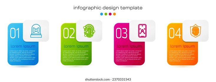 Set line Motion sensor, Fingerprint, Mobile and face recognition and shield. Business infographic template. Vector