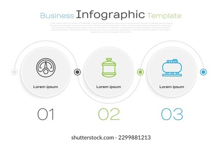 Set line Motor gas gauge, Propane tank and Oil storage. Business infographic template. Vector