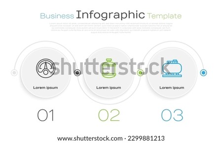 Set line Motor gas gauge, Propane tank and Oil storage. Business infographic template. Vector