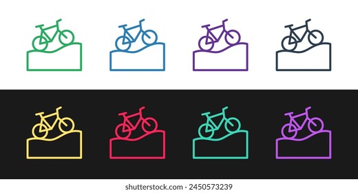 Set line Mountain bicycle icon isolated on black and white background. Bike race. Extreme sport. Sport equipment.  Vector