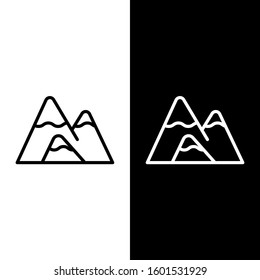 Set line Mountains icon isolated on black and white background. Symbol of victory or success concept.  Vector Illustration