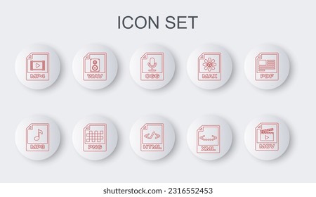 Set line MOV file document, MP3, OGG, XML, MP4, WAV, PNG and HTML icon. Vector