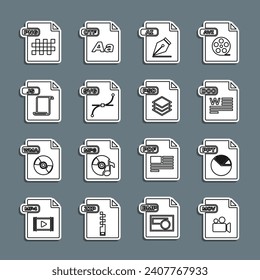 Set line MOV file document, PPT, DOC, AI, , JS, PNG and PSD icon. Vector