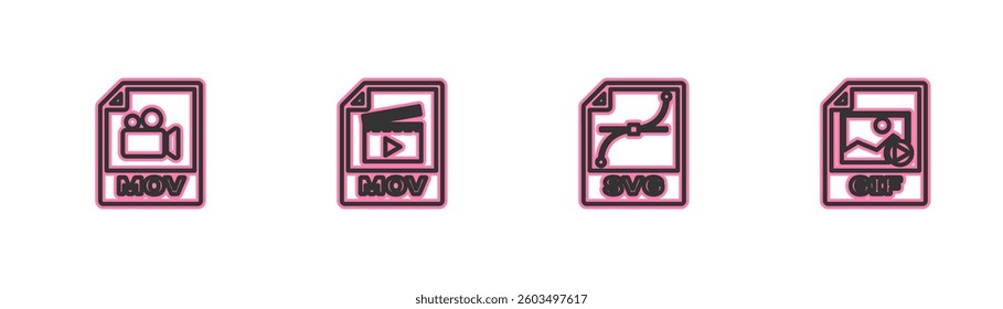 Set line MOV file document  and GIF icon. Vector