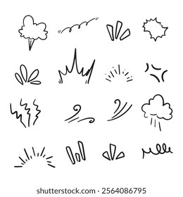 Set of line move effect surprise pop art clipart