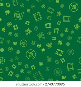 Set line Movie clapper, CD or DVD disk and Play Video on seamless pattern. Vector
