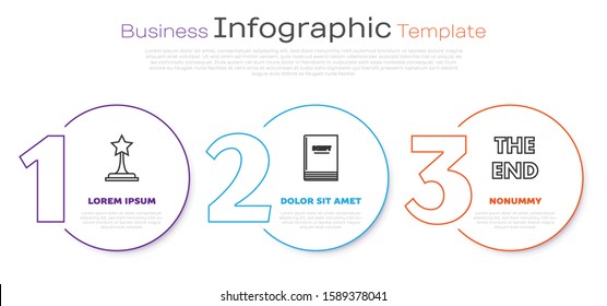Set line Movie trophy , Scenario  and The End handwritten inscription . Business infographic template. Vector