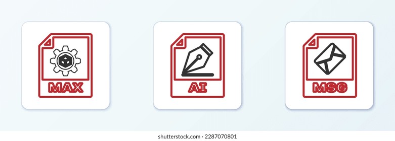 Set line MSG file document, MAX and AI icon. Vector
