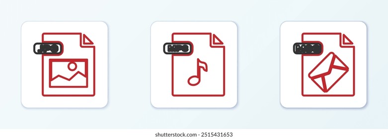 Establecer el documento de archivo MSG de línea, JPG e icono MP3. Vector