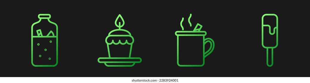 Set Linie Mullwein, Mullwein, Kuchen mit brennenden Kerzen und Eis. Farbsymbole. Vektorgrafik