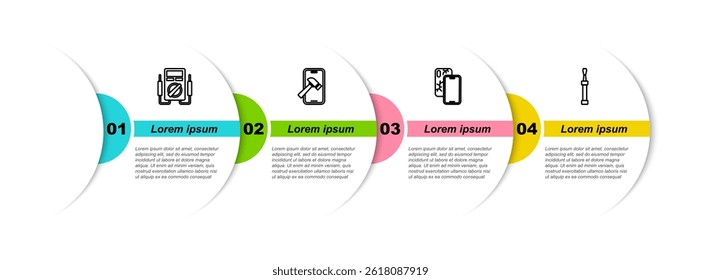 Set line Multimeter, Mobile with broken screen,  and Screwdriver. Business infographic template. Vector