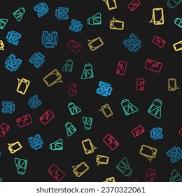 Ajuste el multímetro de línea, la carga de la batería de Smartphone, el protector de pantalla de cristal y el móvil con un patrón ininterrumpido. Vector