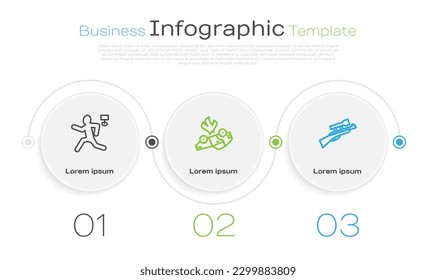 Set line Murder, Burning car and Sniper rifle with scope. Business infographic template. Vector