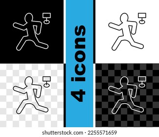 Set line Murder icon isolated on black and white, transparent background. Body, bleeding, corpse, bleeding icon. Concept of crime scene.  Vector