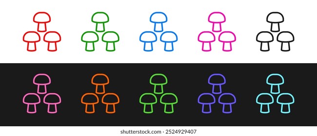 Set line Mushroom icon isolated on black and white background.  Vector