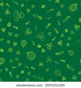 Set line Mushroom, Watermelon and Umbrella on seamless pattern. Vector