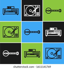 Set line Music CD player, Banjo and Vinyl player with a vinyl disk icon. Vector