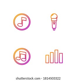 Set line Music equalizer, note, tone,  and Microphone. Gradient color icons. Vector