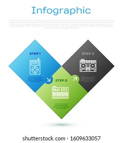 Set line Music MP3 player, DJ remote for playing and mixing music and Music synthesizer. Business infographic template. Vector